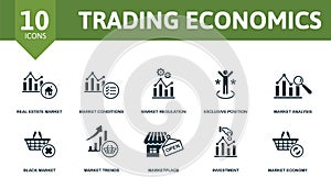 Trading Economics set icon. Editable icons trading economics theme such as real estate market, market regulation, market