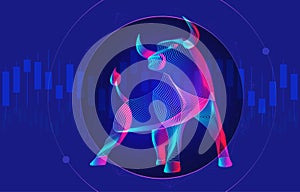 Trading and finance investment strategy concept with abstract bullish silhouette and candlestick chart on a background. Vector