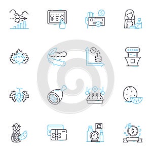 Trading hubs linear icons set. Markets, Exchanges, Auctions, Bids, Offers, Prices, Trades line vector and concept signs
