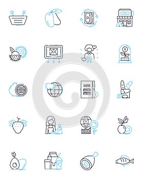 Trading hubs linear icons set. Markets, Exchanges, Auctions, Bids, Offers, Prices, Trades line vector and concept signs