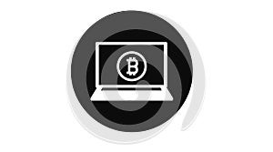 Laptop with a Bitcoin, Black and White Bitcoin Icon