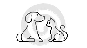 Cat and Dog Black and White Icon. Vector Isolated
