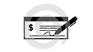 Money Check Icon. Vector isolated editable illustration of a check and a pen