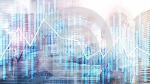 Trading and investment concept with candle chart, financial graph on blurred background abstract background.