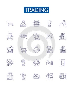 Trading line icons signs set. Design collection of Trading, Exchange, Speculation, Business, Shares, Securities