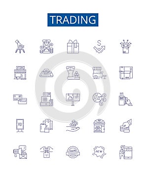 Trading line icons signs set. Design collection of Trading, Exchange, Speculation, Business, Shares, Securities