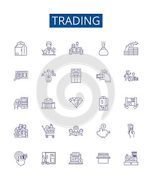 Trading line icons signs set. Design collection of Trading, Exchange, Speculation, Business, Shares, Securities