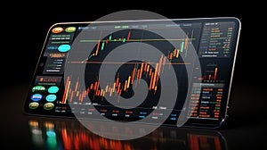 Trading platform interface with infographic elements. AI Generative