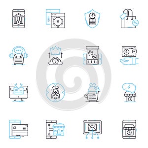 Trading platform linear icons set. Interface, Functionality, User-friendly, Efficiency, Execution, Orderflow, Charting