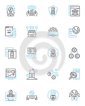 Trading platform linear icons set. Interface, Functionality, User-friendly, Efficiency, Execution, Orderflow, Charting