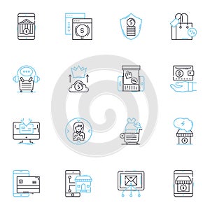 Trading platform linear icons set. Interface, Functionality, User-friendly, Efficiency, Execution, Orderflow, Charting