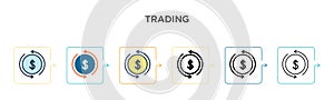 Trading vector icon in 6 different modern styles. Black, two colored trading icons designed in filled, outline, line and stroke