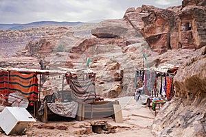 Trading venue in an ancient abandoned rock city of Petra in Jordan