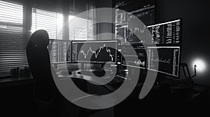 Trading workstation showing finance data on multiple monitors