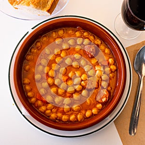 Garbanzos a la riojana, a spanish chickpeas stew with ham photo