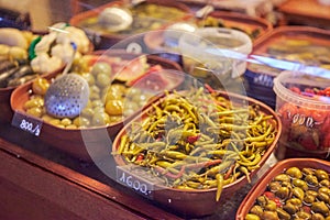 Tradiotional hungarian hot pickles at the market in city of Szeged, Hungary