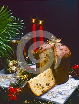 Tradirional Christmas Foods. Panettone Cake.