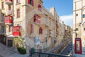 Traditinal balconies and the streetview of Valletta, Malta