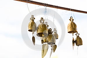 Tradition asian bells in Buddhism temple in Phuket island,Thailand. Famous Big Buddha wish bells