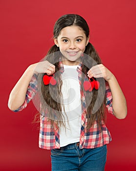 Tradition celebrate valentines day. Sincere love. Be my valentine. Family love. Girl cute child with hearts. Kid girl