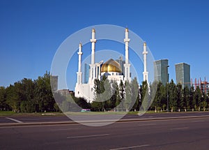 Tradition over modern. Mosque in downtown Astana.