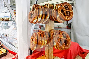 Traditiona bavarian bread on street market