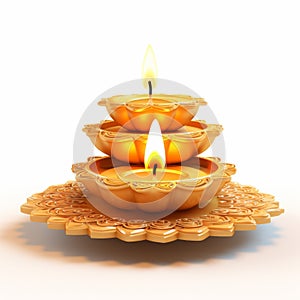 Traditional 3d Diwali Lamp Pyre On White Background