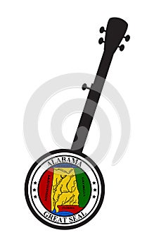 Traditional 5 String Banjo Silhouette With Alabama State Seal Icon