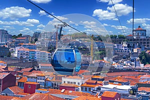 Traditional aerial transport by cable car in Porto, Portugal