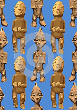 Vector repeated seamless pattern of ancient woodenn sculptures of humans photo