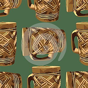 Vector repeated seamless pattern of a vintage woodenn mug. photo