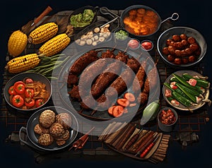 Traditional African Grill Plate with Roasted Meats and Soup - Realistic and Hyper-Detailed Renderings