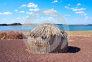 Traditional african huts, Lake Turkana in Kenya