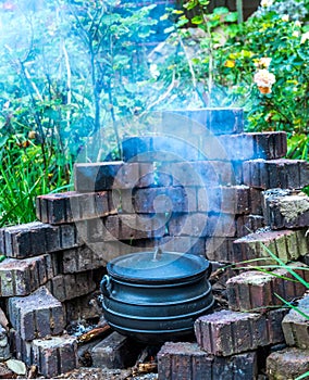 Traditional Afrikaner outdoor cooking on an open fire