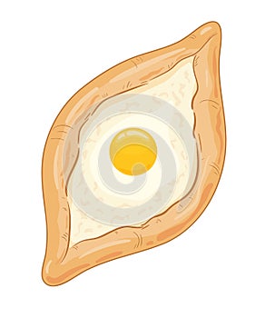 Traditional ajarian and georgian dish - khachapuri. Bread filled with cheese and egg. Vector hand drawn illustration.