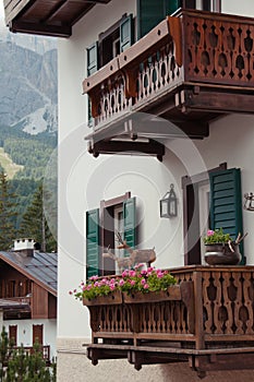 Traditional alpine house balcony