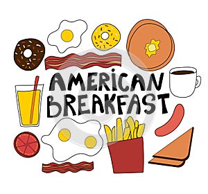 Traditional american breakfast isolated objects.