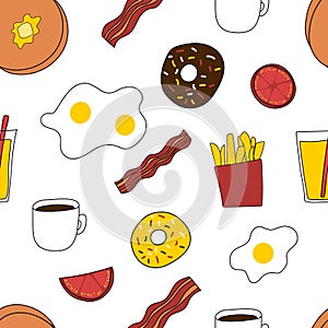 Traditional american breakfast seamless pattern.