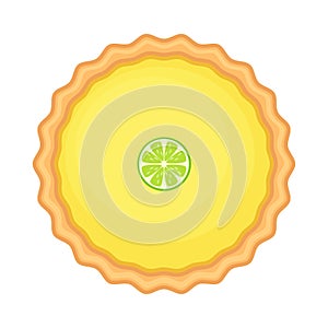 Traditional American homemade lemon pie with lemon or lime slice. Vector illustration isolated on white background.