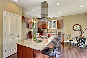 Traditional American kitchen featuring stainless steel appliances.