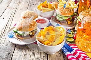 Traditional American Picnic with burgers