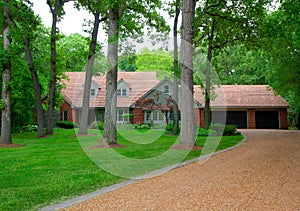 Traditional American Residential House in Woodeds