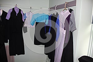 Traditional Amish clothing dress or outfits displayed in an Amish House