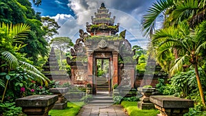 Ancient Bali gate in garden pathway