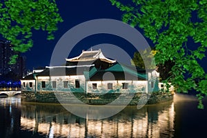 Traditional ancient buildings in jiujiang at night