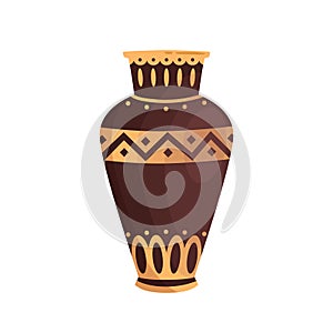 Traditional antique greek vase decorated by hellenic ornaments vector flat illustration. Ancient pottery vessel or jug