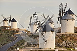 Traditional antique windmills in Spain. Consuegra, Toledo