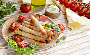 traditional appetizer borek with sauces