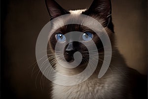 Traditional apple-head Siamese cat portrait