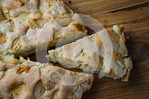 Traditional apple pie baked in a home oven.